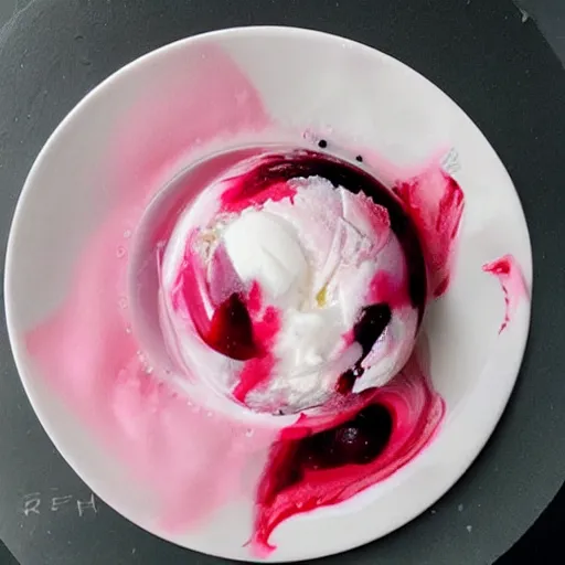 Image similar to beautiful susu cherry crush ice cream melt with a cherry on top, painted by greg rutkowski