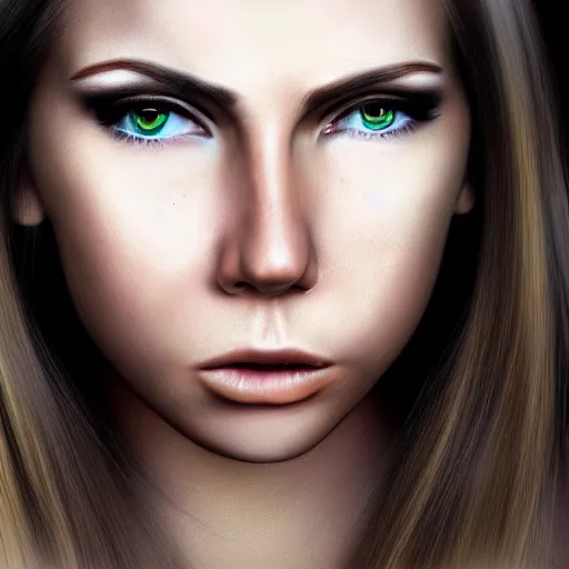 Image similar to Photo of a woman, green eyes, shy, tears in eye, long hair, photo realistic, hyper realism