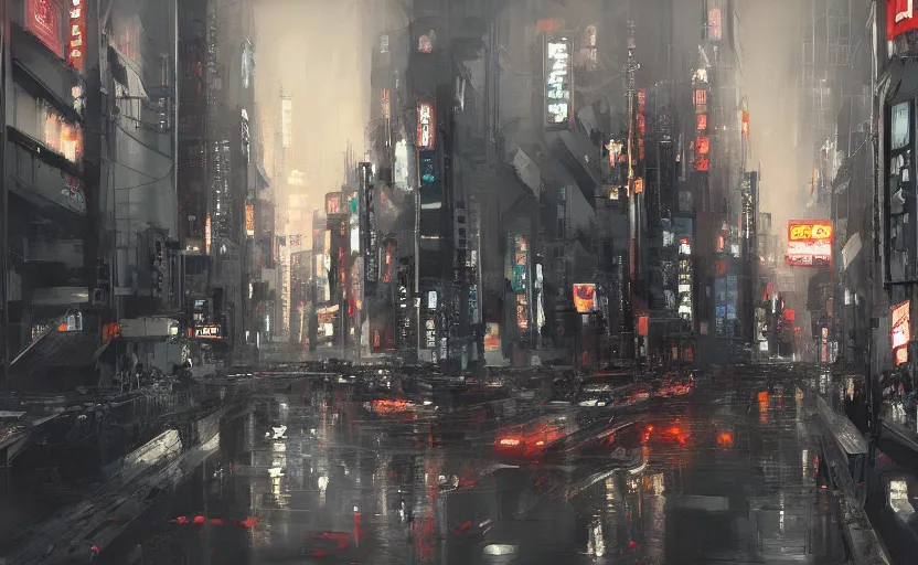Prompt: A painting of Tokyo trending on artstation in the style of Greg Rutkowski