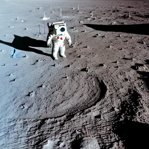 Image similar to photo of astronaut building a sand castle on the moon, 3 5 mm, full - hd