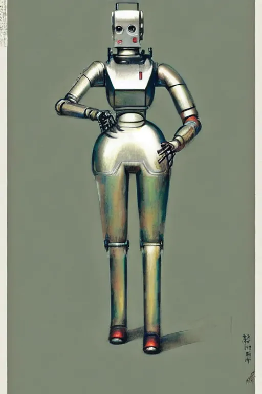 Image similar to ( ( ( ( ( 1 9 5 0 s retro future robot android aluminum woman from japan. muted colors. ) ) ) ) ) by jean - baptiste monge!!!!!!!!!!!!!!!!!!!!!!!!!!!!!!