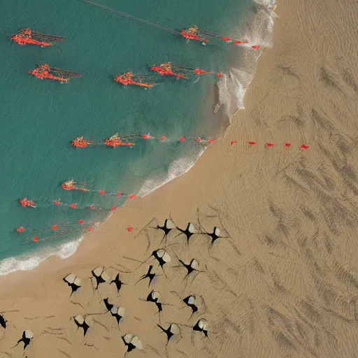 Prompt: Aerial photograph of the Chinese invasion of Taiwan in 2022 showing troops assaulting a contested beach, NSA leak, compelling, Simon Stahlenhag, r/MilitaryPorn