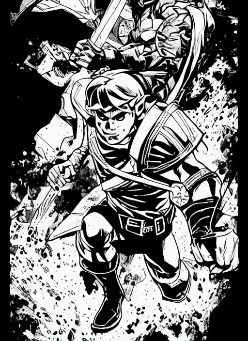 Image similar to link in the comic book style by ed mcguinness, masterpiece ink illustration,