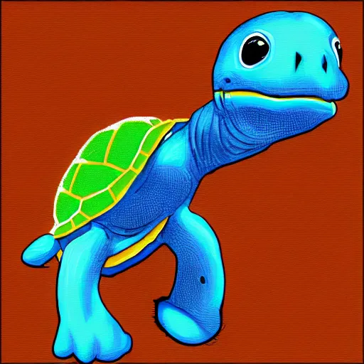 Image similar to turtle eating blue pop rocks digital art