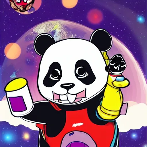 Prompt: A panda in space, with a space suit on, cartoon style, #disney