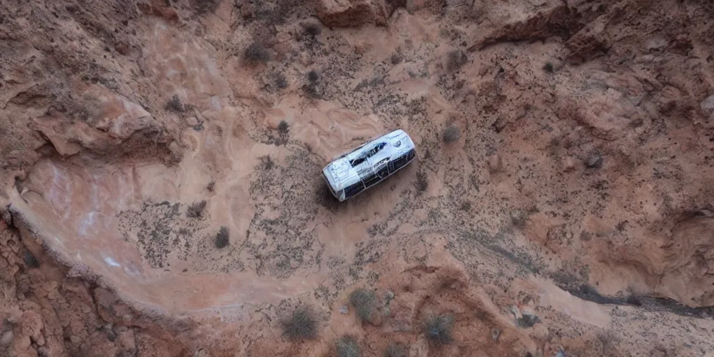 Image similar to giant spaceship 1 0 0 meters around and 1 million years old discovered after the rain washed away the sand and dirt, in a canyon in the utah desert