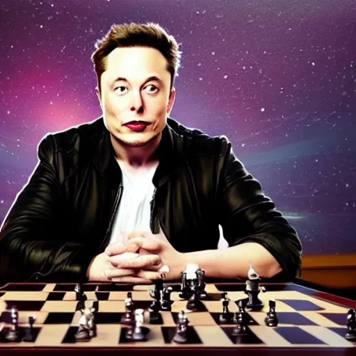 Prompt: photo of elon musk playing 4 d chess, 4 k