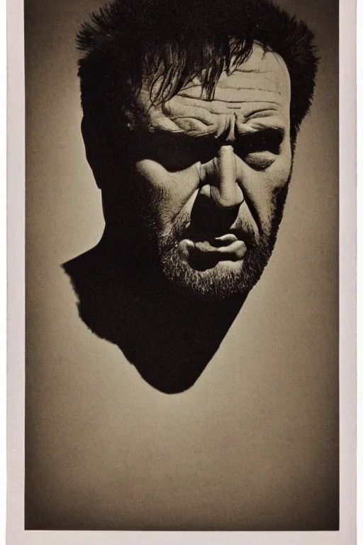 Image similar to the incredible hulk, portrait, full body, symmetrical features, silver iodide, 1 8 8 0 photograph, sepia tone, aged paper, sergio leone, master prime lenses, cinematic