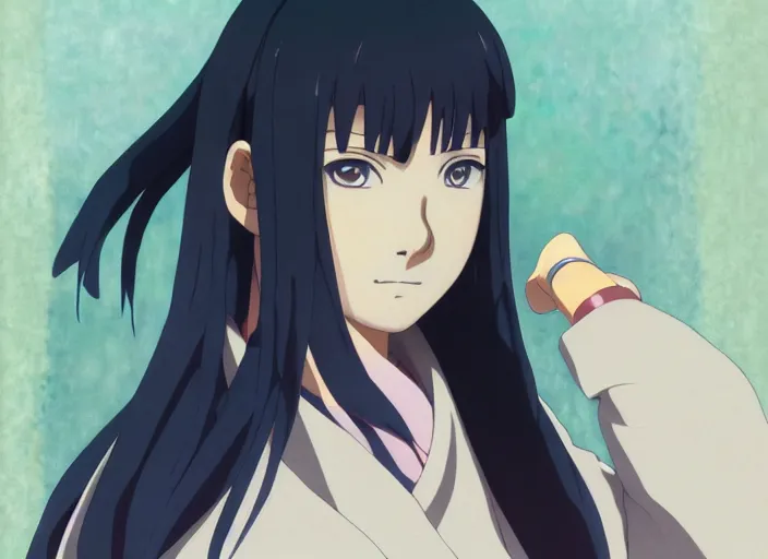 Image similar to portrait of hinata hyuga from naruto, rule of thirds, illustration concept art anime key visual, trending pixiv fanbox by wlop and greg rutkowski and makoto shinkai and studio ghibli and kyoto animation