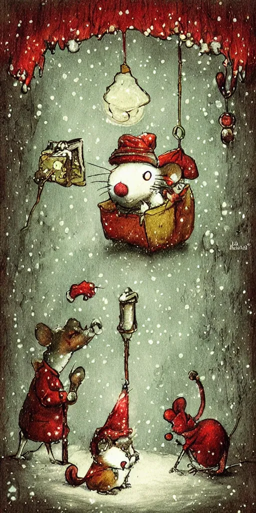 Prompt: a christmas mouse scene by alexander jansson
