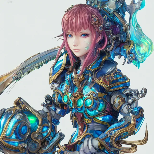 Image similar to studio portrait of lawful good colorful female holy mech paladin as absurdly beautiful, elegant, young sensual anime girl, ultrafine hyperrealistic detailed face illustration by kim jung gi, irakli nadar, intricate linework, sharp focus, bright colors, matte, octopath traveler, final fantasy, unreal engine highly rendered, global illumination, radiant light, intricate environment