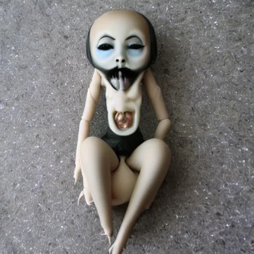 Prompt: weird horror tuza doll creepy illusice melting