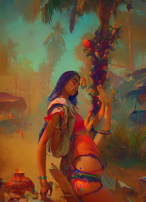 Prompt: hyper realistic photography of festival warrior curvy goa girl saturated colors, cinematic, greg rutkowski, juan gimenez
