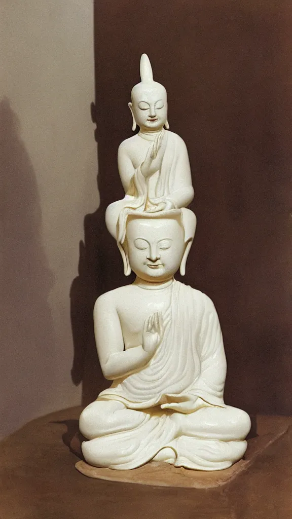 Image similar to porcelain budda statue having rabbit ears painted by john singer sargent