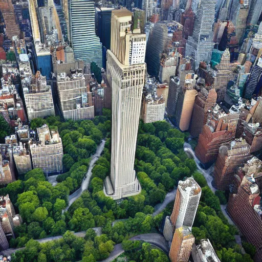Image similar to aerial photo the tallest tree in the world in the middle of newyork