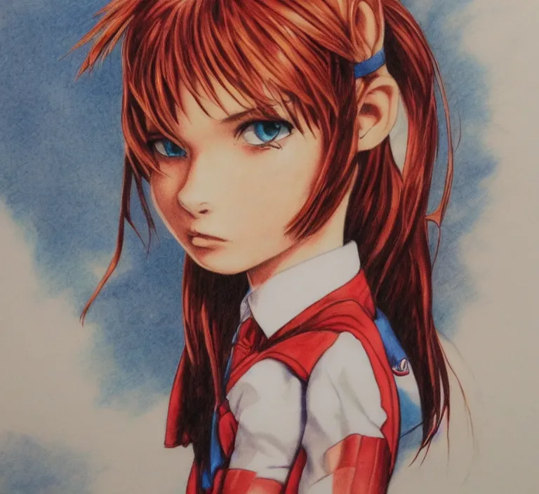 Prompt: epic beautiful color ink pencil realistic majestic drawing of evangilion as a schoolgirl hd cinematic portrait by alex ross pixar squareenix frank miller trending on flickr