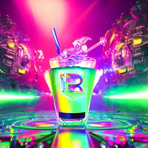 Image similar to robodad cybercore disco rave. icy colorful drink. bright scene. fine detail. this 4 k hd image is trending on artstation, featured on behance, well - rendered, extra crisp, features intricate detail, epic composition and the style of unreal engine.