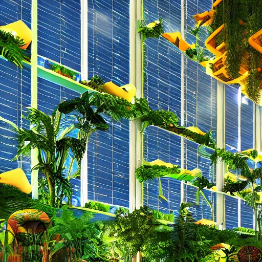 Prompt: solar punk futuristic greenhouse apartments in a tropical forest setting. vivid colors mixes with dusty moody lighting. architectural concepts inspired by dune 2 0 4 9, 8 k, photorealism, hdr