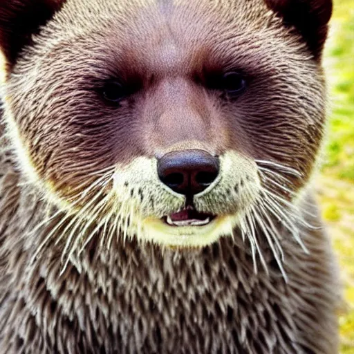 Image similar to half cat, half otter, half grizzly bear