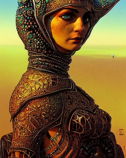 Image similar to arab princess, character portrait, portrait, close up, concept art, intricate details, highly detailed, in the style of chris foss, rodger dean, moebius, michael whelan, and gustave dore