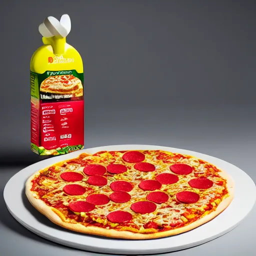 Prompt: Frozen Pizza with Hamburger,new product by Dr.Oetker,promotional picture,studio lighting,high quality