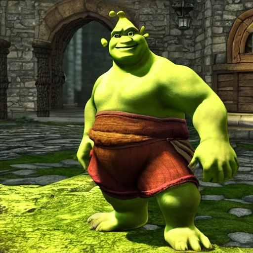 Image similar to shrek in final fantasy xiv, game graphics, clear, sharp, highly detailed