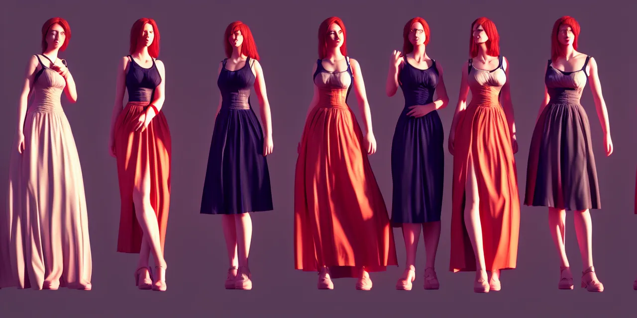 Prompt: Ladies in different dresses and skirts, ultrarealistic, dramatic lighting, high details, 4k, 8k, best, accurate, trending on artstation, photorealism, digital painting