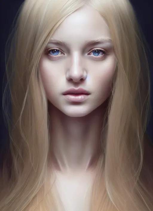 Prompt: symmetry!! portrait of young woman blessed with ever - increasing physical and mental perfection, slice - of - life, realism, luxurious long blonde hair, perfect face!! intricate, elegant, highly detailed, holy perfection!! digital painting, artstation, concept art, smooth, sharp focus, illustration, single subject, art by artgerm and greg rutkowski and alphonse mucha