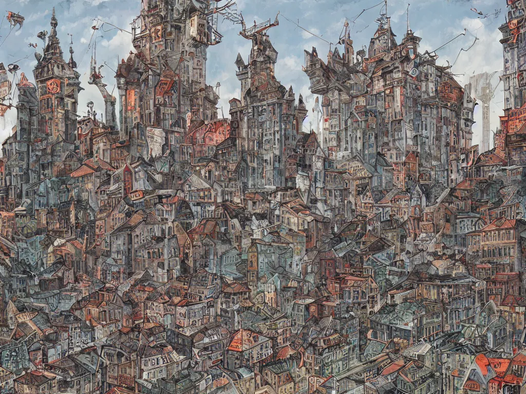 Prompt: headquarters of transylvanian software company in communist times. painting by james jean