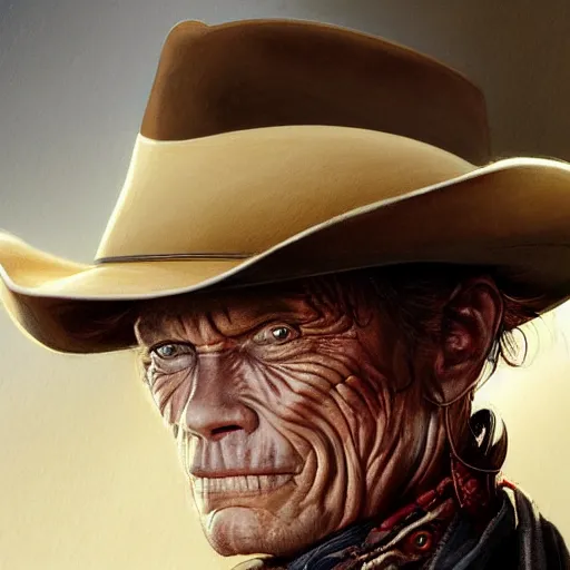 Image similar to a man, lance henriksen, cowboy hat, portrait, wild west, fantasy, highly detailed, digital painting, artstation, concept art, sharp focus, illustration, art by artgerm and greg rutkowski and alphonse mucha