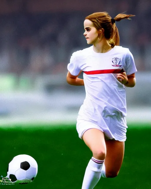 Image similar to a portrait of emma watson as a lokomotiv football player, hyper realistic