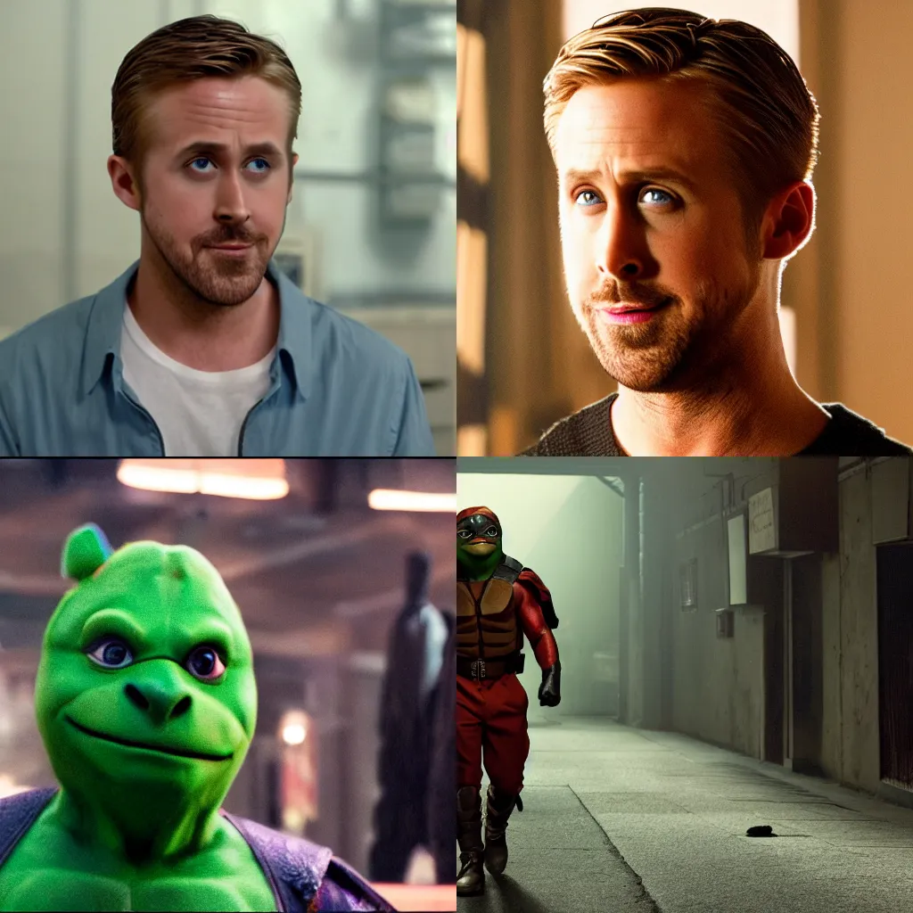 Prompt: Ryan Gosling ninja turtle , 4k, cinema