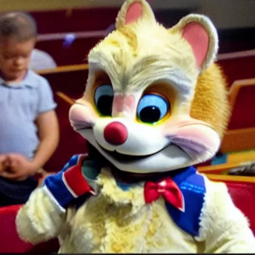 Image similar to photo of Chuck E. Cheese praying at church