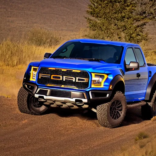 Image similar to a highly detailed photo of a ford raptor in alberta at sundown, 4 k high - resolution photograph, ultra detail, hd photo