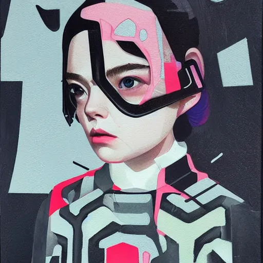 Prompt: Elle Fanning wearing a Taiwan special forces mask picture by Sachin Teng, asymmetrical, dark vibes, Realistic Painting , Organic painting, Matte Painting, geometric shapes, hard edges, graffiti, street art:2 by Sachin Teng:4