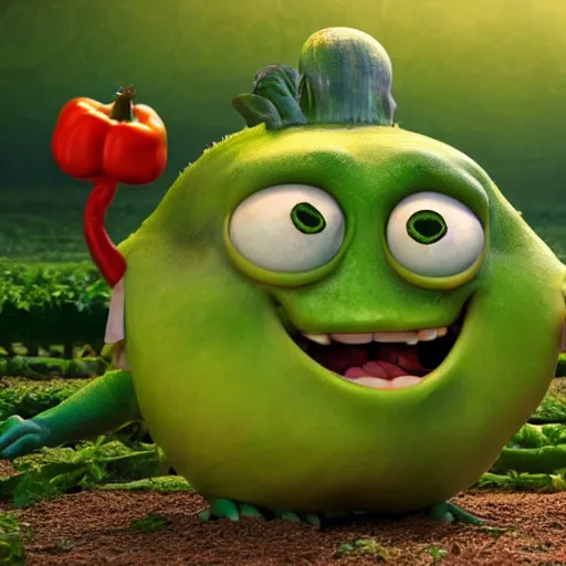 Image similar to vegetable monster , pixar style , disney , 4k , HD , focus