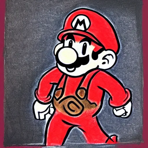 Prompt: a drawing!!!!!!! of ( ( ( mario ) ) ) made in blood!!!!!!!!!!!!!!!!!