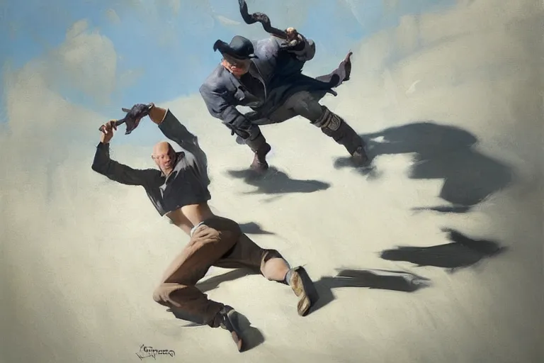 Image similar to greg manchess painting of a man in an arena tripping and falling, profile picture, organic painting, sunny day, matte painting, bold shapes, hard edges, street art, trending on artstation, by huang guangjian, gil elvgren, ruan jia, randy vargas, greg rutkowski