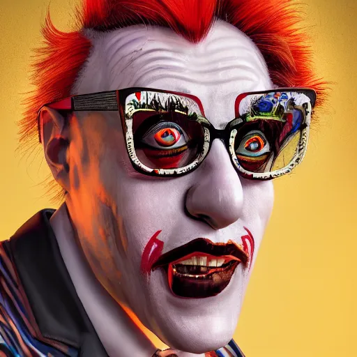 Image similar to perfectly - centered - portrait of dr. rockzo, the rock n'roll clown, i do cocaine, intricate, highly detailed, digital painting, artstation, concept art, smooth, sharp focus, illustration, unreal engine 5, 8 k, art by sam spratt