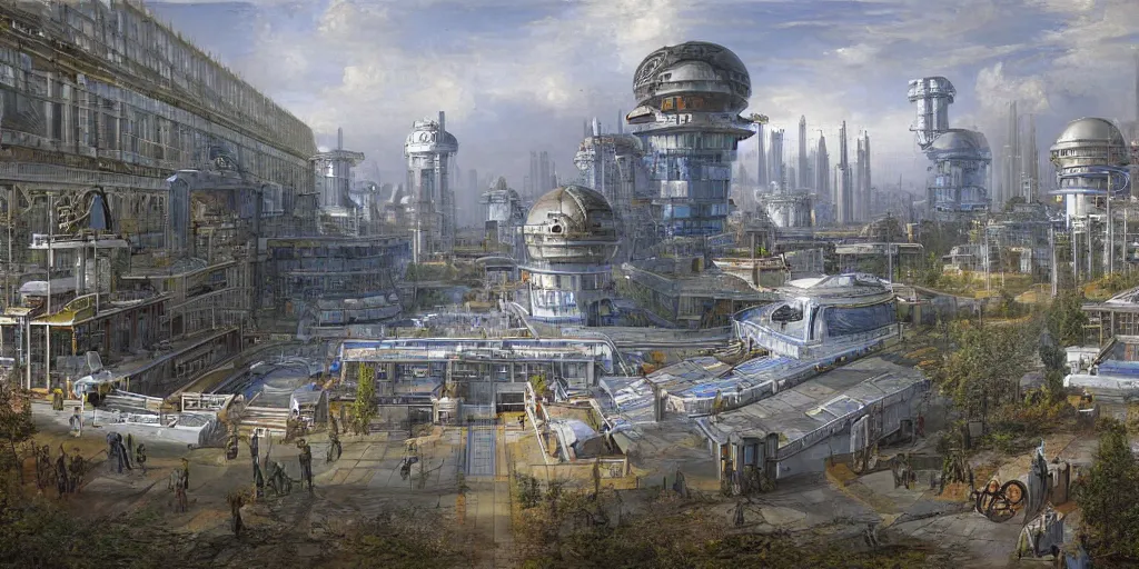 Image similar to wonderous fusion reactor, clean utopia, in an urban setting, by Ivan Shishkin and Greg Rukowski