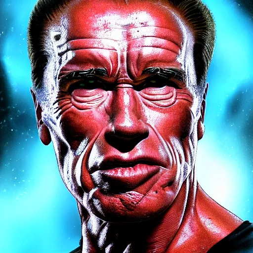 Image similar to I've discovered life, arnold schwarzenegger, ecstatic, infinite power, manic, perfect eyes, full body shot, chemical structures, atoms, molecules, portrait, energized face, noble, transformation, vivid colors, elegant, concept art, sharp focus, digital art, Hyper-realistic, 4K, Unreal Engine, Highly Detailed, HD, Dramatic Lighting by Brom, trending on Artstation