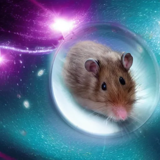 Prompt: hamster driving a spaceship through a black hole