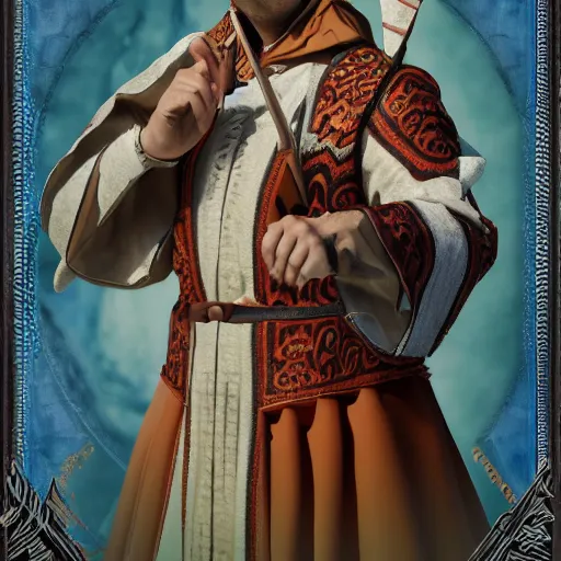 Image similar to magic the gathering card of a man wearing traditional aragonese folk costume, 4 k, octane render, award winning photograph