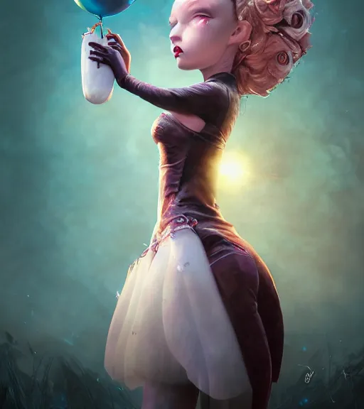 Prompt: An epic fantasy comic book style portrait painting of a very beautiful futuristic horrorpunk girl holding a white balloon, awesome pose, character design by Mark Ryden and Pixar and Hayao Miyazaki, unreal 5, DAZ, hyperrealistic, octane render, cosplay, RPG portrait, dynamic lighting, intricate detail, summer vibrancy, cinematic