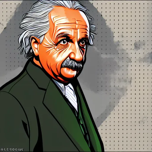 Image similar to illustration gta 5 artwork of albert einstein, in the style of gta 5 loading screen, by stephen bliss