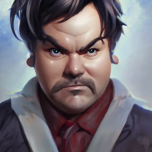 Image similar to An anime portrait of Jack Black, by Stanley Artgerm Lau, WLOP, Rossdraws, James Jean, Andrei Riabovitchev, Marc Simonetti, and Sakimichan, tranding on artstation