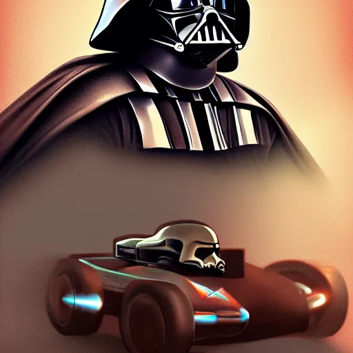 Image similar to darth vader in mario kart, digital illustration, trending on artstation, trending on deviantart