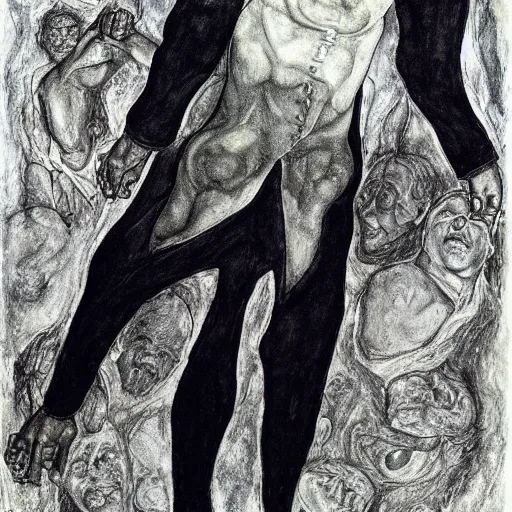 Prompt: joe biden rising from the dead, by egon schiele and william blake and stephen gammell