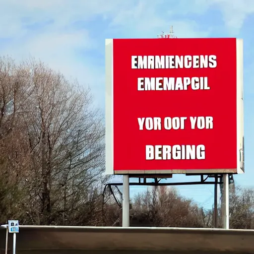 Prompt: ominous emergency warning broadcast on a billboard