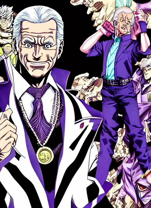 Image similar to JoJo's Bizarre Adventure Stand User Joe Biden, detailed manga illustration by Hirohiko Araki